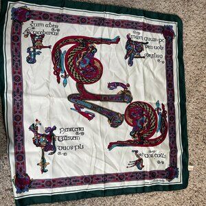 Celtic Design Square Scarf 100% Polyester Green/White inspired by book of Kells